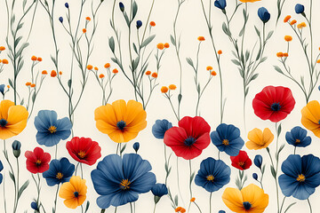 Naklejka premium Meconopsis Minimalist seamless pattern background vector, cute plants graphic 