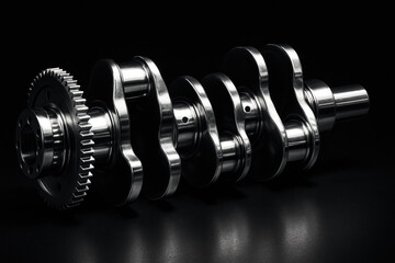 Close-up of a metal gear with intricate details, reflecting light, on black background. Isolated on transparent background.
