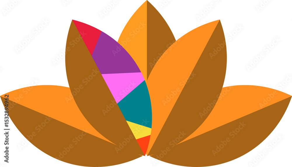 Poster showing six overlapping petals forming lotus in colorful vector with transparent background
