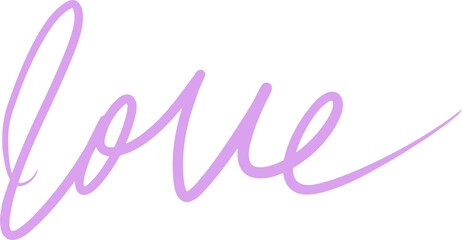 Stylized word love is appearing in transparent vector style, showing smooth lavender cursive curves