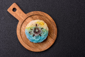 Chinese mooncake is an Asian sweet dessert. Asian mooncake as a background for your design