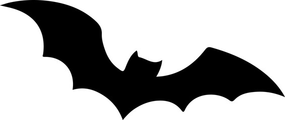 Stylized bat silhouette is spreading wings in flat graphic style on transparent background