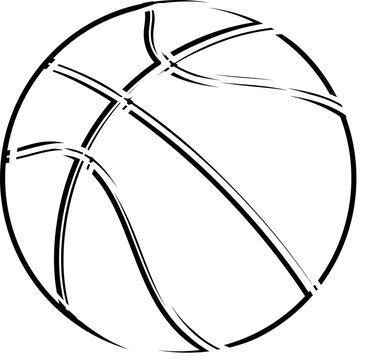 Flat design basketball outline is floating against transparent background, showcasing seam pattern