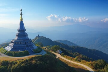 Experience breathtaking views from Doi Inthanon, the highest peak in Thailand, showcasing its stunning landscapes and majestic chedis amidst clear skies