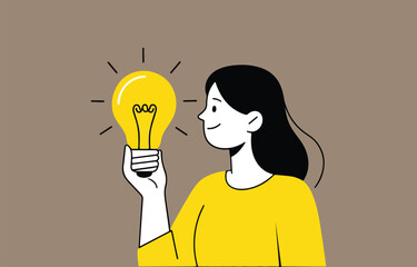 Woman holding a light bulb idea concept illustration