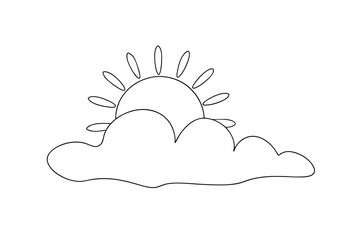 Simple line art sun rising behind a cloud