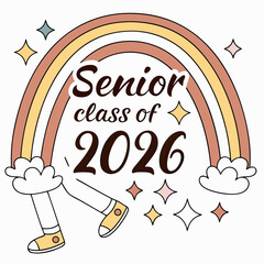 Senior class of 2026 rainbow design graduation illustration