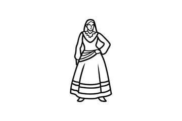 Fototapeta premium Woman in traditional dress line-art illustration
