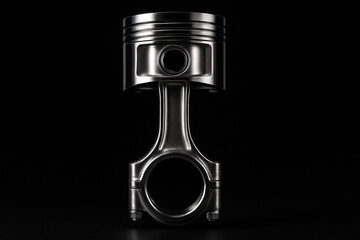 A metal piston with rings, grooves, and a central rod isolated on transparent background.
