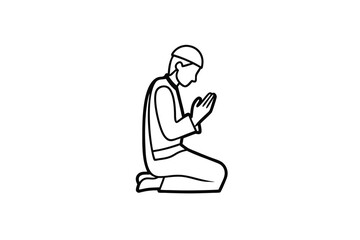 Muslim man praying line art illustration simple design