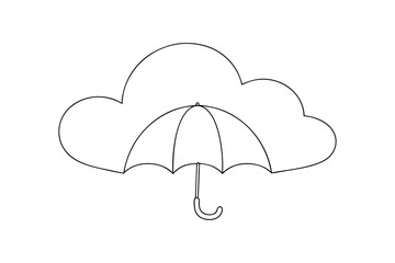 Simple Line Drawing Cloud and Umbrella Weather Protection