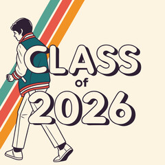 Retro class of 2026 graduation design walking student