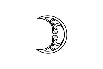 Ornate crescent moon line-art design element