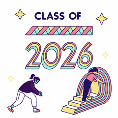 Fototapeta premium Class of 2026 graduation design element with colorful characters on white background