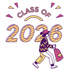 Class of 2026 graduate walking with backpack illustration