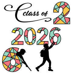 Class of 2026 graduation design colorful numbers students