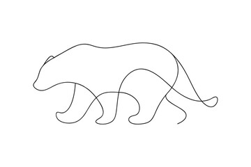 Single line drawing of a walking bear line-art minimalist illustration