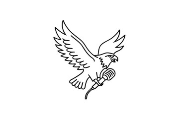 Obraz premium Majestic eagle holding microphone line-art design