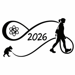 Walking woman dog infinity symbol atom 2026 new year