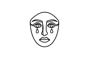 Weeping woman face line art illustration sadness grief