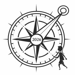 Child following compass pointing towards 2026 new year goals