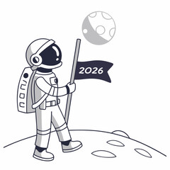 Astronaut planting flag on moon surface year 2026