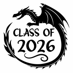 Class of 2026 dragon graduation design black silhouette
