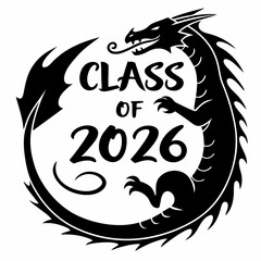 Class of 2026 dragon graduation design black and white