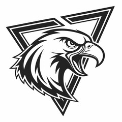 Aggressive eagle head mascot design in triangle frame