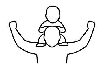 Father and child line art illustration strong happy family