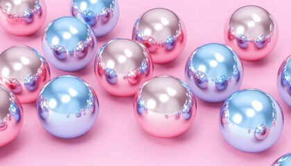 Abstract design of multiple spheres in shades of pink and blue.