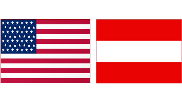 USA America Official flag with Austria national flag, both countries flags in Horizontal shape and isolated on white background
Rectangular colorful design Flag with together.