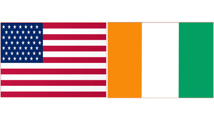 USA America Official flag with Ivory Coast national flag, both countries flags in Horizontal shape and isolated on white background
Rectangular colorful design Flag with together.
