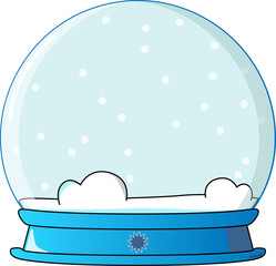Flat snow globe is showing clear glass dome with snow drifts on blue base, transparent background © vectorfusionart