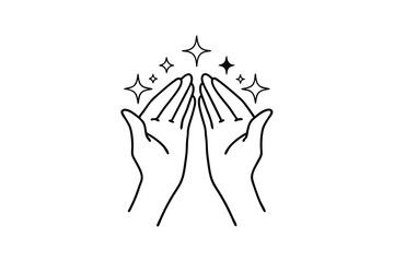 Two hands clasped together with sparkling stars line-art illustration
