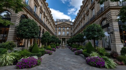 Fototapeta premium Decorating streets with French flags for Bastille Day