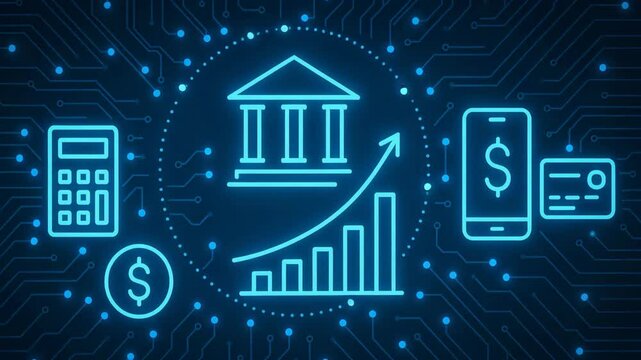 A high-tech digital illustration representing modern banking and finance concepts