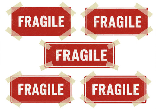 Fragile label on red rectangles with adhesive tape