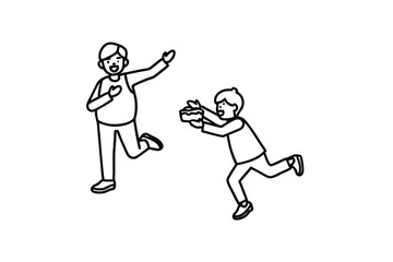 Happy man receiving gift line art illustration