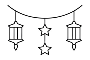 Festive ramadan lanterns stars line art hanging decoration