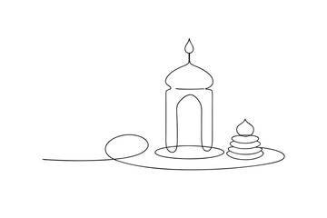 Single line drawing islamic mosque dome and minaret