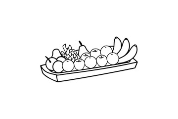 Fresh fruit platter line-art illustration black and white