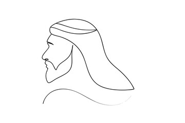 Line-art profile of a man in traditional arab headwear