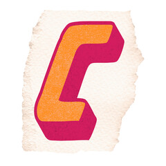 Torn paper featuring stylized 3D letter C is floating on transparent background flat design