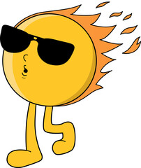 Sun character is standing on transparent background in flat design, with black sunglasses