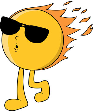 Naklejki Sun character is standing on transparent background in flat design, with black sunglasses