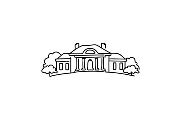 Naklejka premium Elegant mansion house line art drawing simple home illustration
