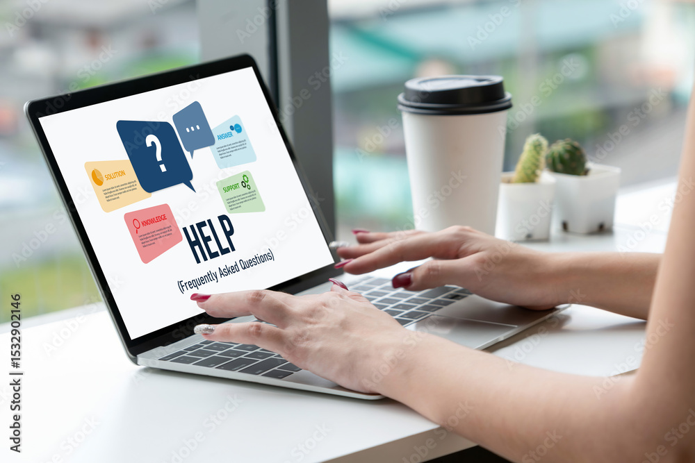 Poster help screen on the website provide answer to faq frequently asked question snugly with knowledge inf