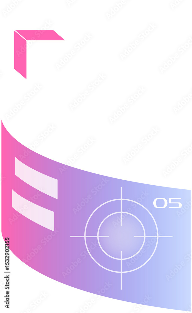 Poster stylized s-curve gradient ribbon graphic showing cube and target icons on clear canvas, copy space