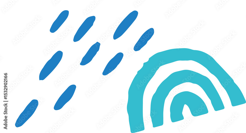 Poster abstract flat design is showing raindrop strokes with nested uneven arcs on transparent background
